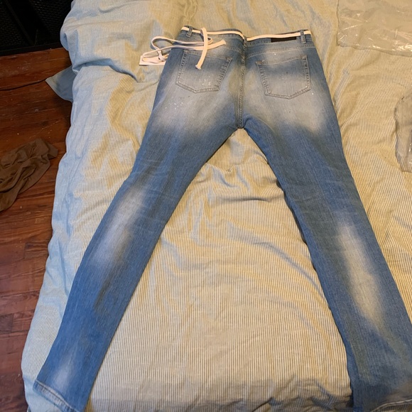 Summit UK Thrashed Denim Paint Blue Jeans - Picture 3 of 4